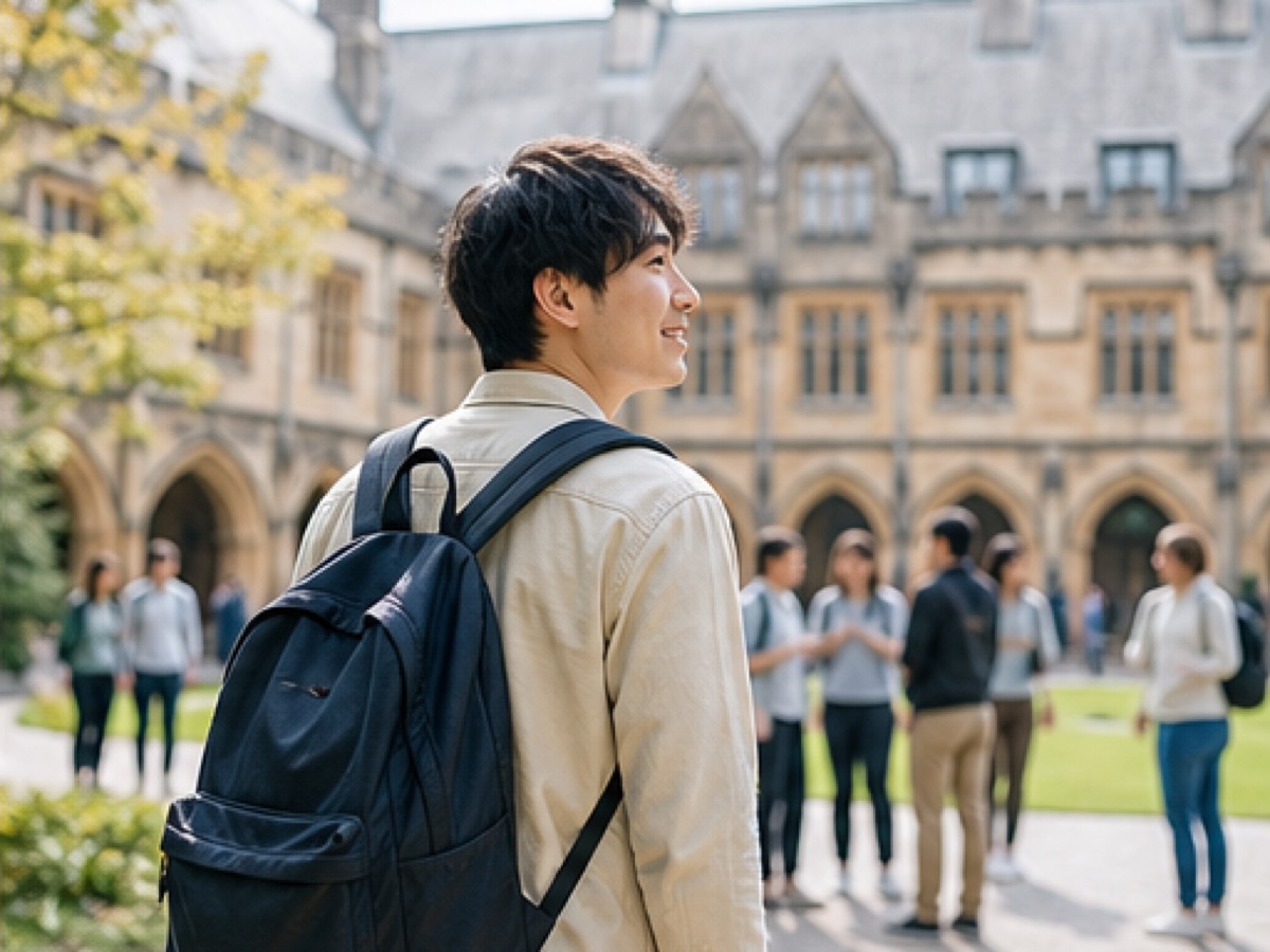 海外の大学キャンパスを歩く学生